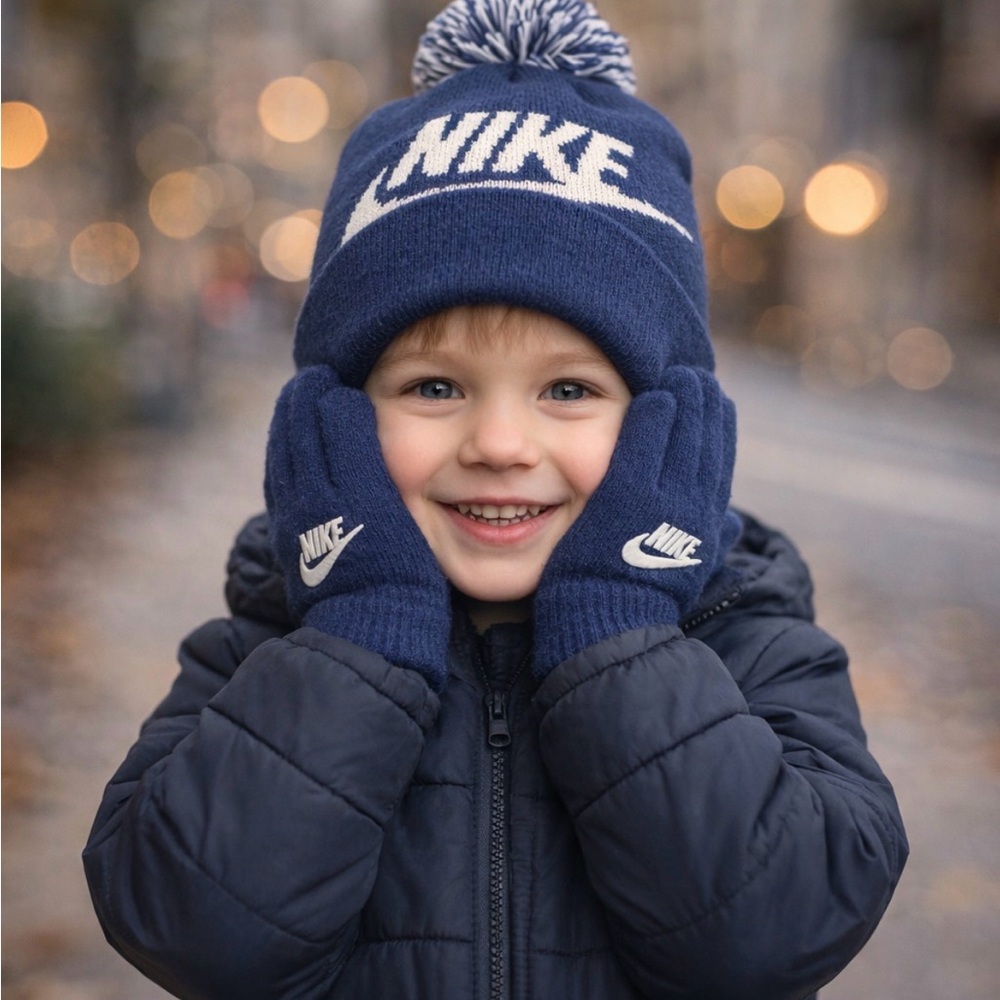 Nwt Nike Kids Navy Blue Hat and Gloves Set
